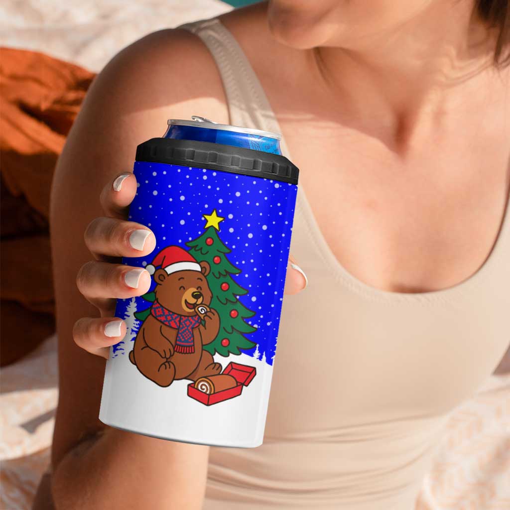 Slovenia Christmas 4 in 1 Can Cooler Tumbler with Bear Potica Cake Snowy Tree and National Emblem Design - Wonder Print Shop
