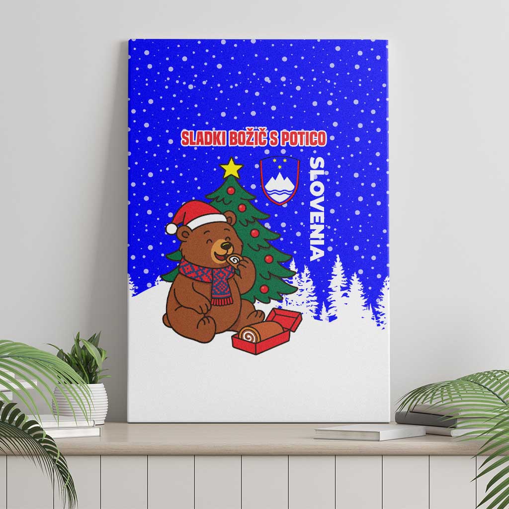 Slovenia Christmas Canvas Wall Art with Bear Potica Cake Snowy Tree and National Emblem Design - Wonder Print Shop