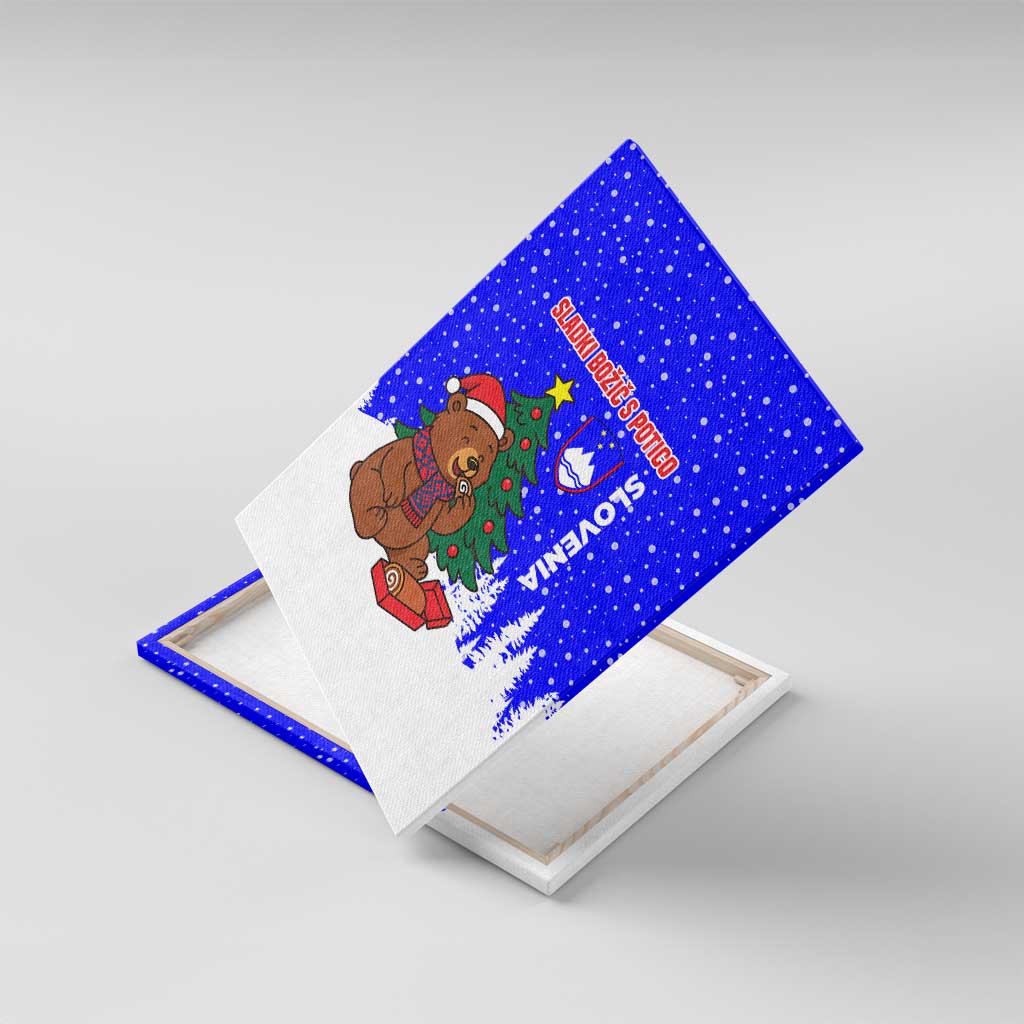 Slovenia Christmas Canvas Wall Art with Bear Potica Cake Snowy Tree and National Emblem Design - Wonder Print Shop