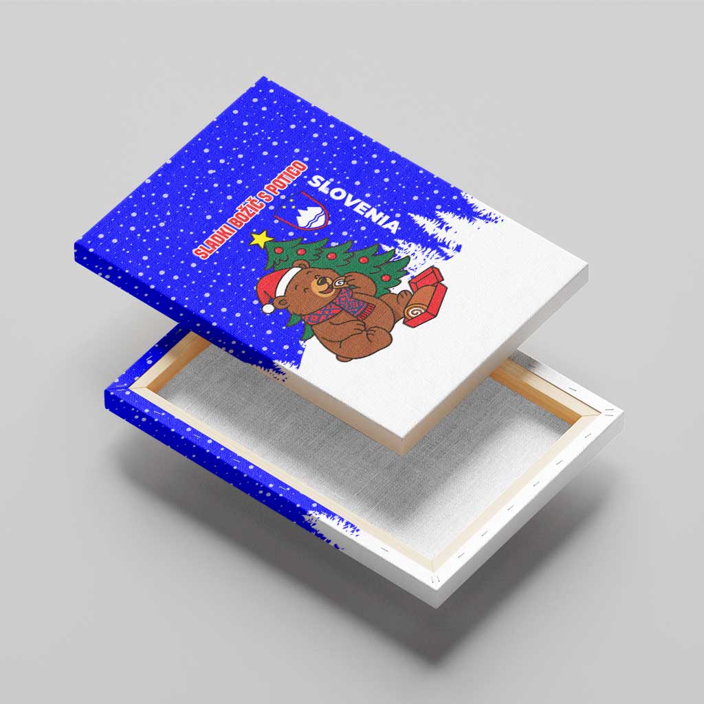 Slovenia Christmas Canvas Wall Art with Bear Potica Cake Snowy Tree and National Emblem Design - Wonder Print Shop