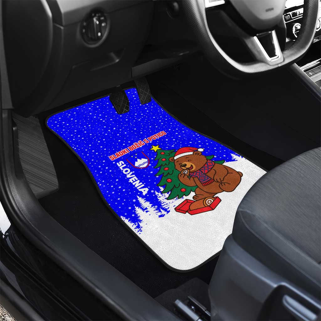 Slovenia Christmas Car Mats with Bear Potica Cake Snowy Tree and National Emblem Design - Wonder Print Shop
