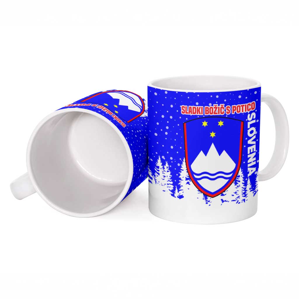 Slovenia Christmas Ceramic Mug with Bear Potica Cake Snowy Tree and National Emblem Design - Wonder Print Shop