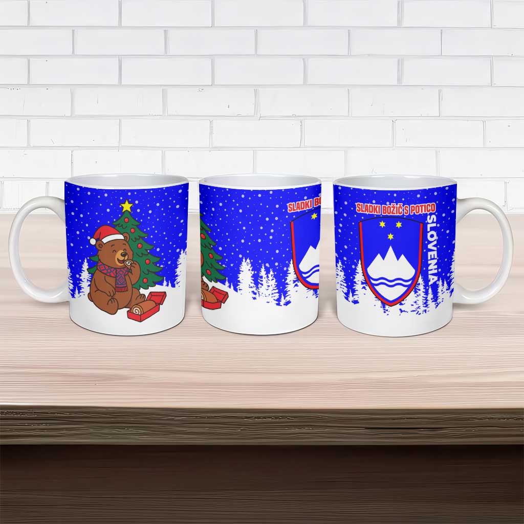 Slovenia Christmas Ceramic Mug with Bear Potica Cake Snowy Tree and National Emblem Design - Wonder Print Shop