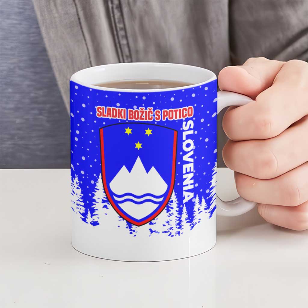 Slovenia Christmas Ceramic Mug with Bear Potica Cake Snowy Tree and National Emblem Design - Wonder Print Shop