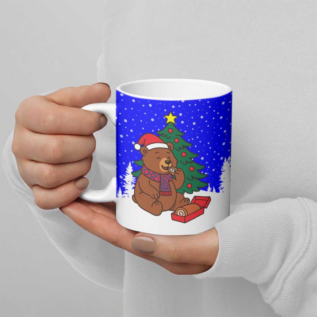 Slovenia Christmas Ceramic Mug with Bear Potica Cake Snowy Tree and National Emblem Design - Wonder Print Shop
