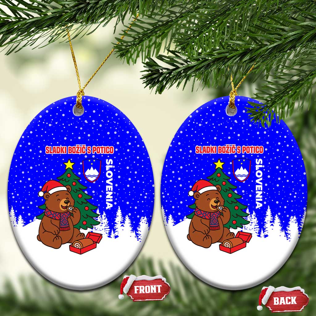 Slovenia Christmas Ceramic Ornament with Bear Potica Cake Snowy Tree and National Emblem Design - Wonder Print Shop