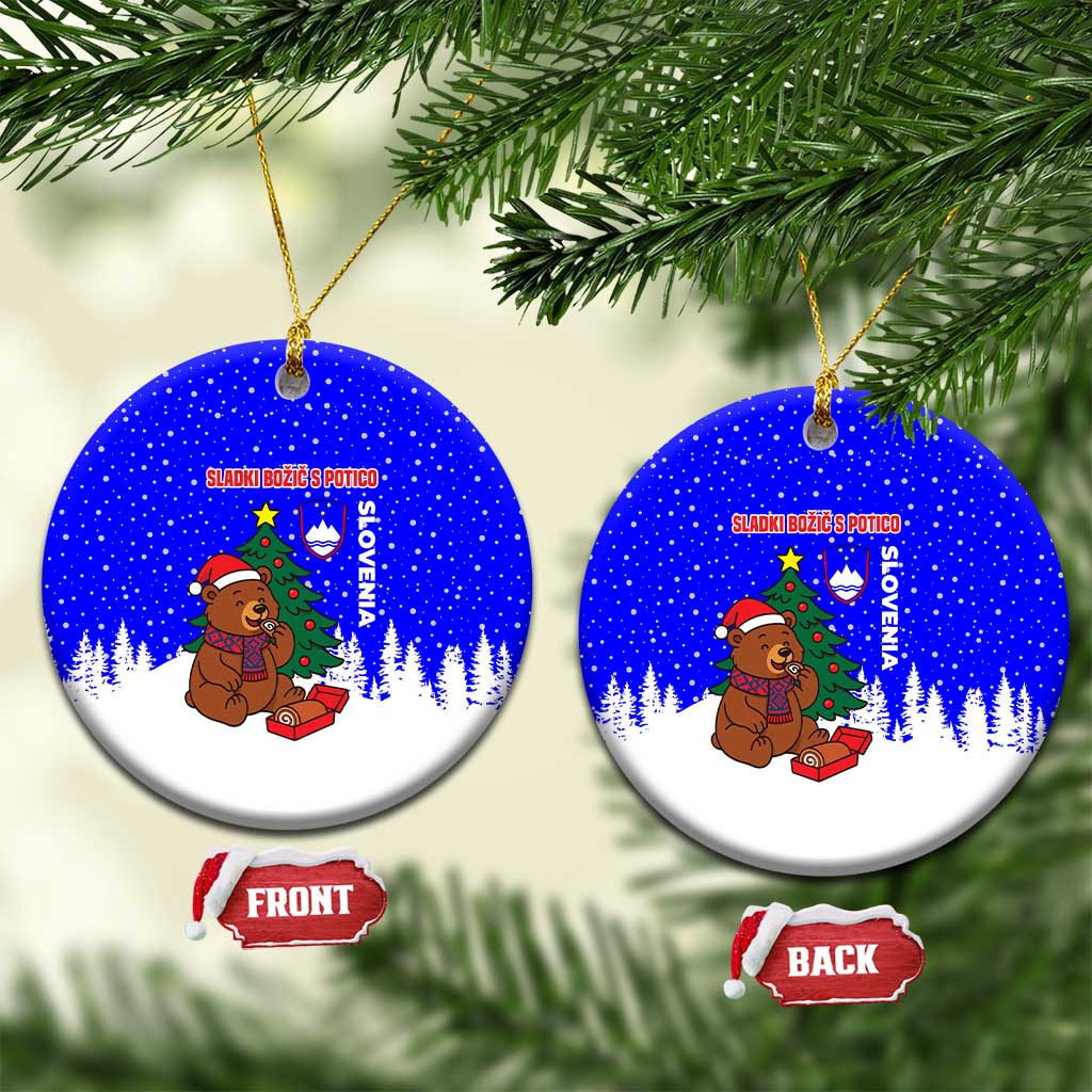 Slovenia Christmas Ceramic Ornament with Bear Potica Cake Snowy Tree and National Emblem Design - Wonder Print Shop