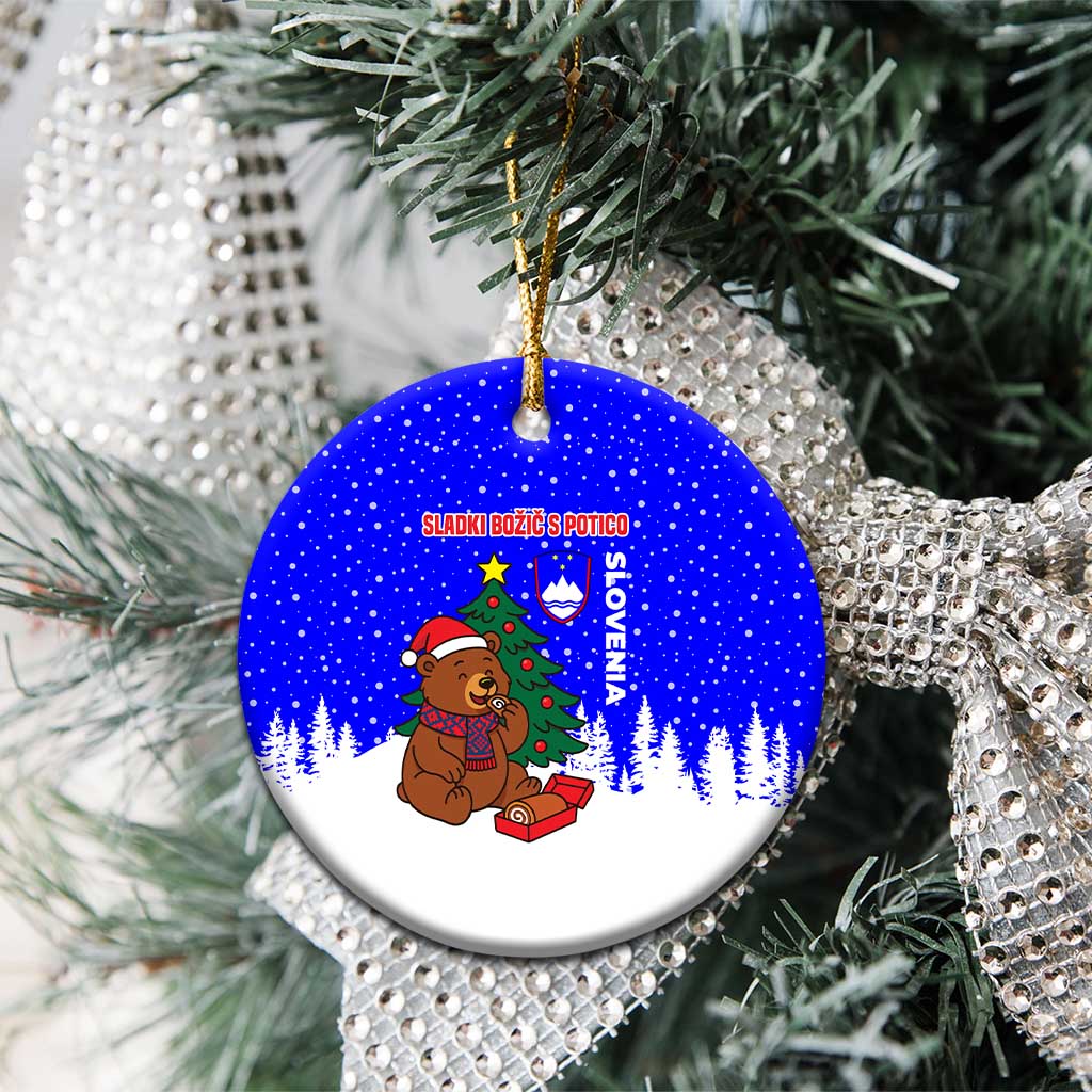 Slovenia Christmas Ceramic Ornament with Bear Potica Cake Snowy Tree and National Emblem Design - Wonder Print Shop