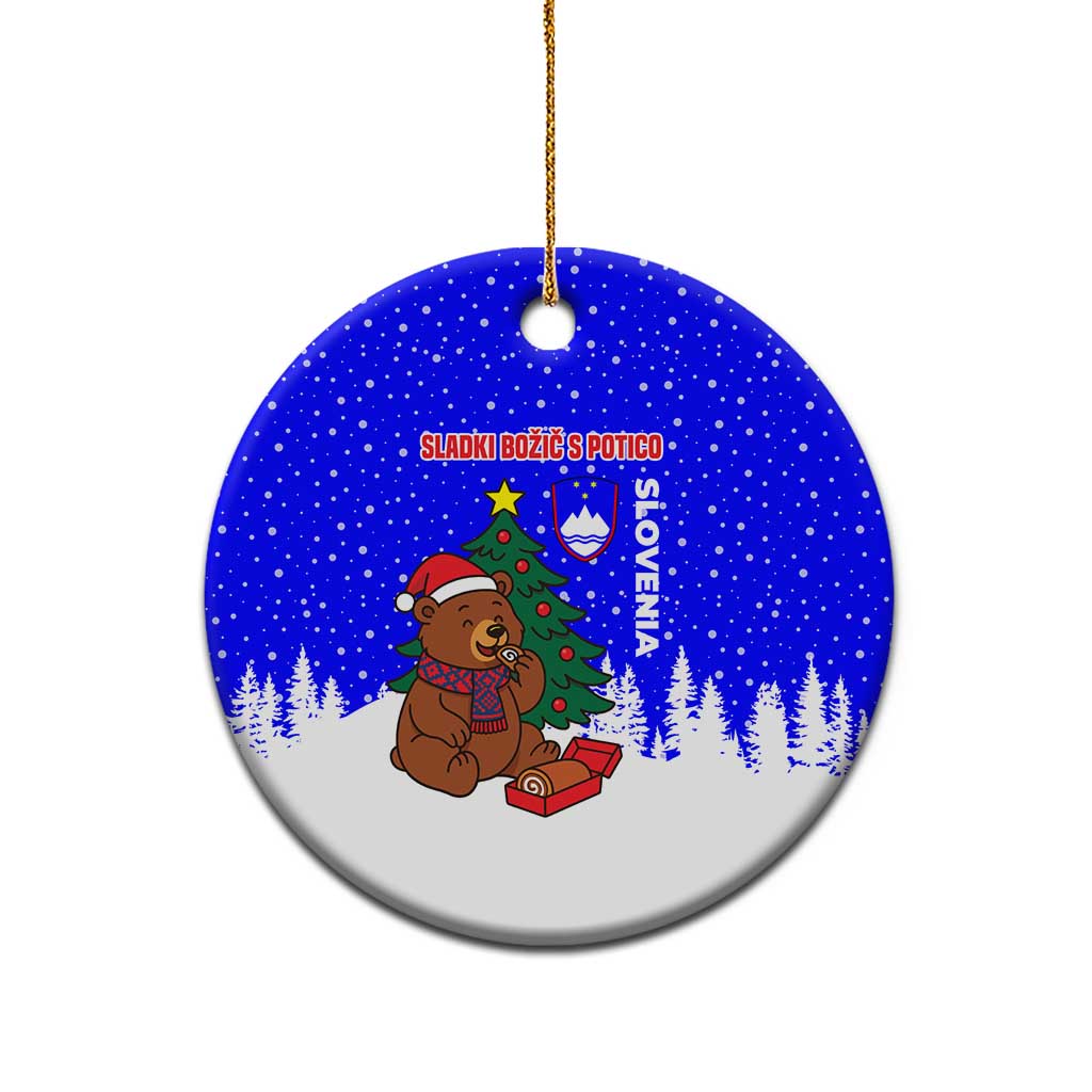 Slovenia Christmas Ceramic Ornament with Bear Potica Cake Snowy Tree and National Emblem Design - Wonder Print Shop