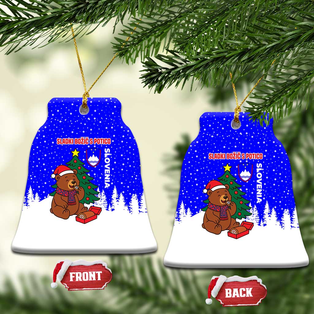 Slovenia Christmas Ceramic Ornament with Bear Potica Cake Snowy Tree and National Emblem Design - Wonder Print Shop