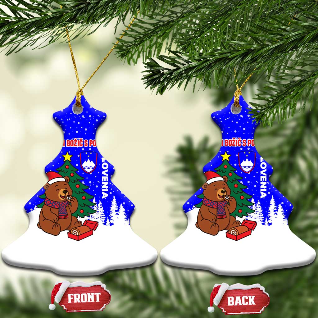 Slovenia Christmas Ceramic Ornament with Bear Potica Cake Snowy Tree and National Emblem Design - Wonder Print Shop