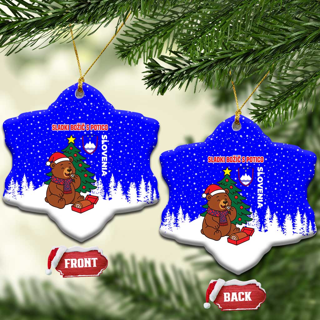 Slovenia Christmas Ceramic Ornament with Bear Potica Cake Snowy Tree and National Emblem Design - Wonder Print Shop