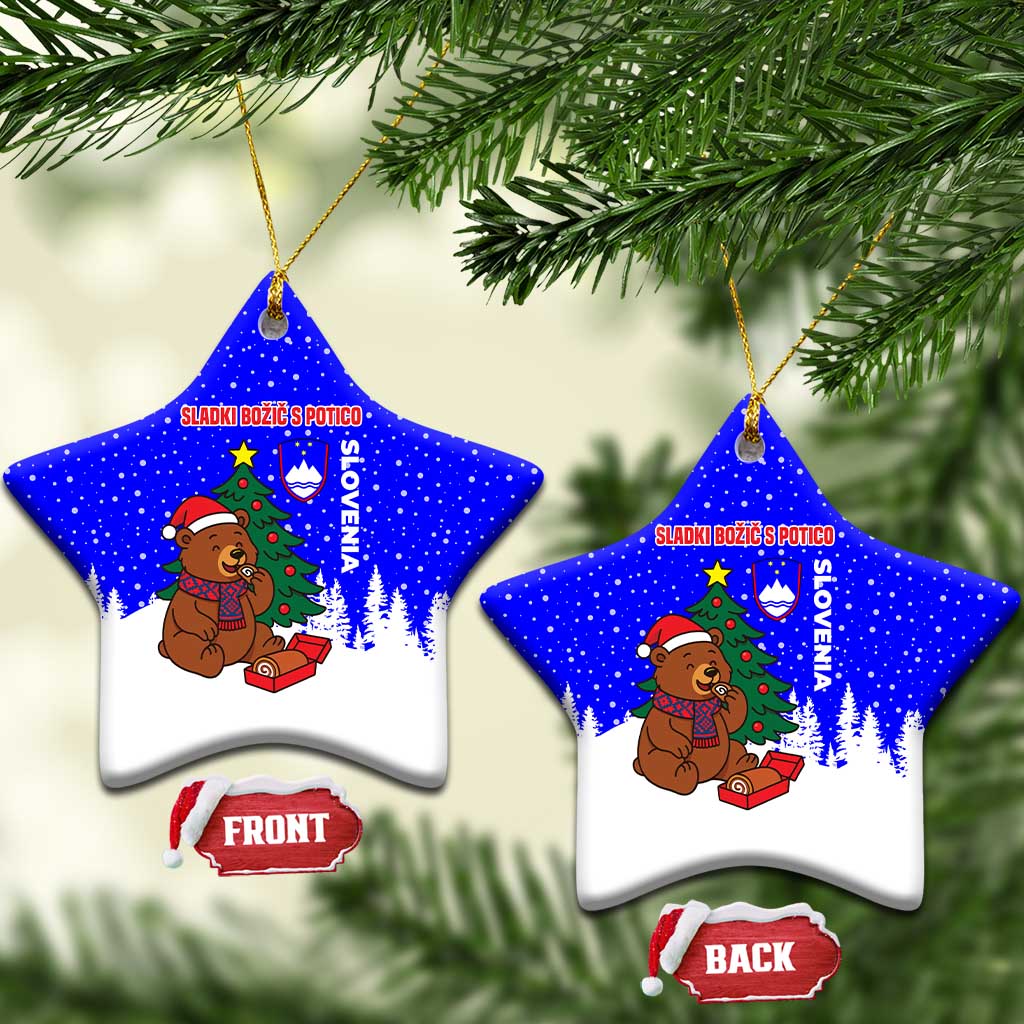 Slovenia Christmas Ceramic Ornament with Bear Potica Cake Snowy Tree and National Emblem Design - Wonder Print Shop