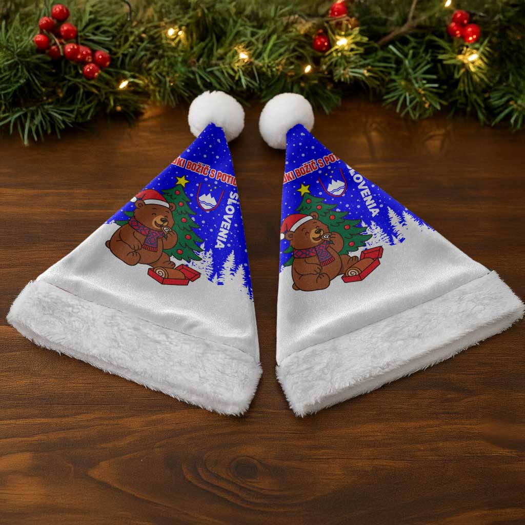Slovenia Christmas Santa Hat with Bear Potica Cake Snowy Tree and National Emblem Design - Wonder Print Shop