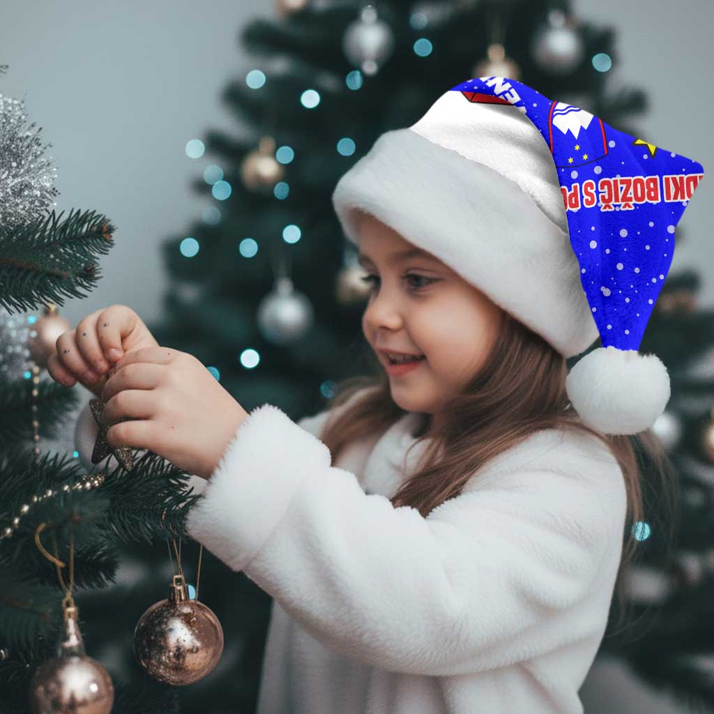 Slovenia Christmas Santa Hat with Bear Potica Cake Snowy Tree and National Emblem Design - Wonder Print Shop