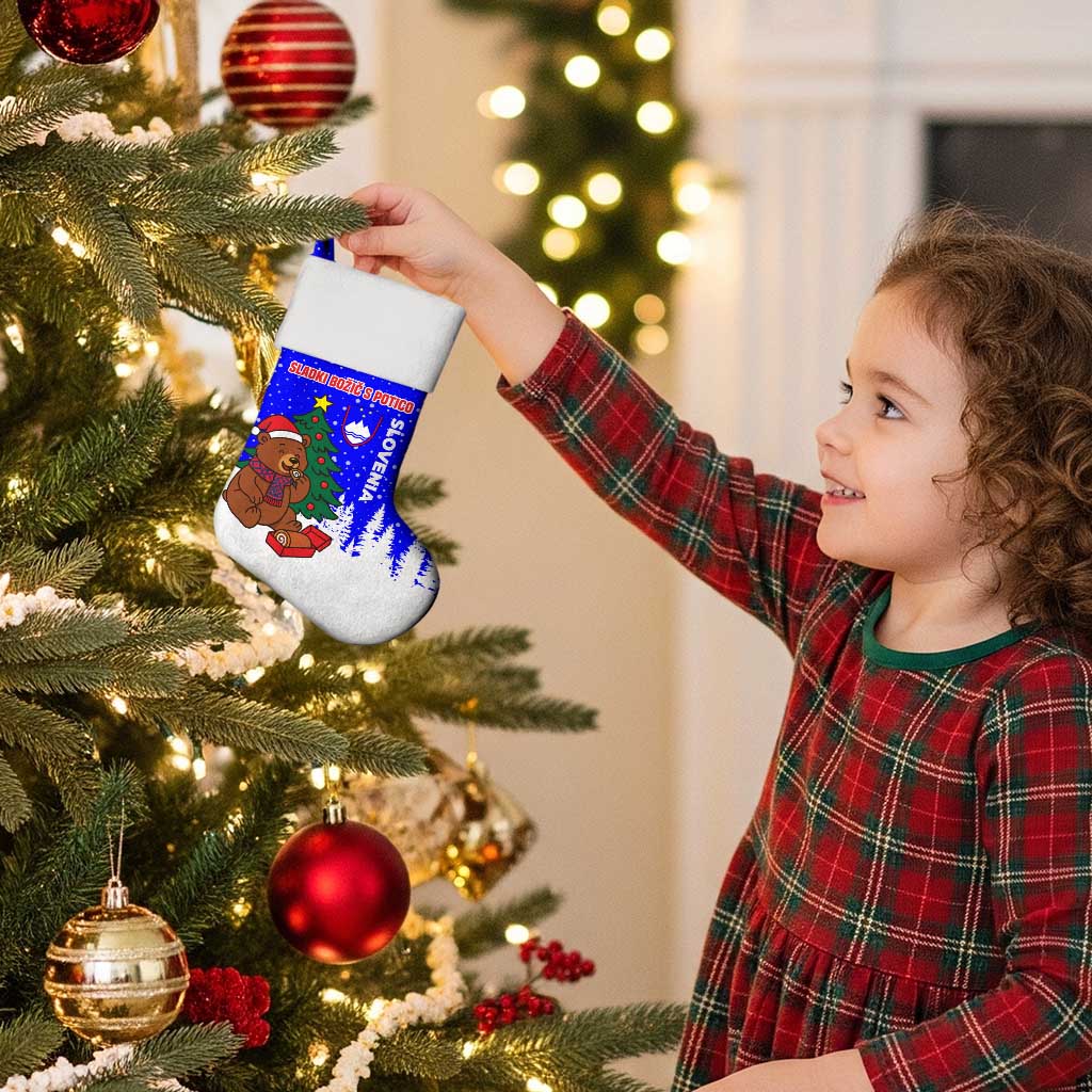 Slovenia Christmas Stocking with Bear Potica Cake Snowy Tree and National Emblem Design - Wonder Print Shop