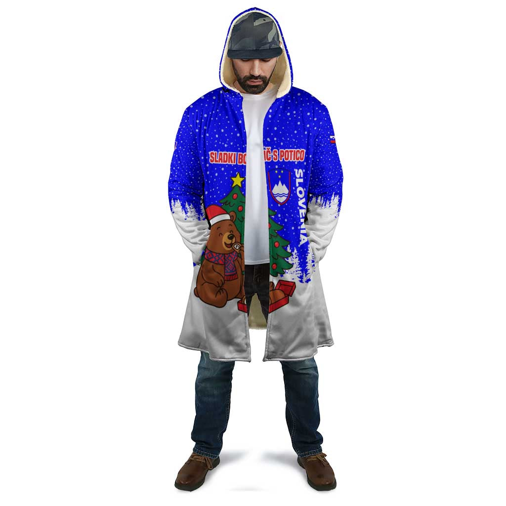 Slovenia Christmas Cloak with Bear Potica Cake Snowy Tree and National Emblem Design - Wonder Print Shop