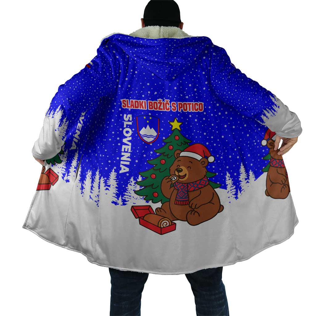 Slovenia Christmas Cloak with Bear Potica Cake Snowy Tree and National Emblem Design - Wonder Print Shop
