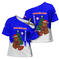 Slovenia Christmas Cross Shoulder Shirt with Bear Potica Cake Snowy Tree and National Emblem Design - Wonder Print Shop