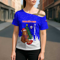 Slovenia Christmas Cross Shoulder Shirt with Bear Potica Cake Snowy Tree and National Emblem Design - Wonder Print Shop