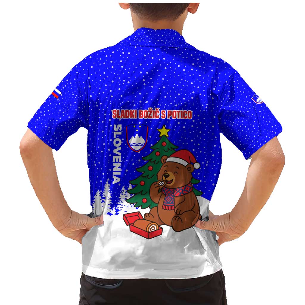 Slovenia Christmas Family Matching Mermaid Dress and Hawaiian Shirt with Bear Potica Cake Snowy Tree and National Emblem Design - Wonder Print Shop