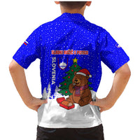 Slovenia Christmas Family Matching Mermaid Dress and Hawaiian Shirt with Bear Potica Cake Snowy Tree and National Emblem Design - Wonder Print Shop
