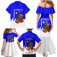 Slovenia Christmas Family Matching Mermaid Dress and Hawaiian Shirt with Bear Potica Cake Snowy Tree and National Emblem Design - Wonder Print Shop