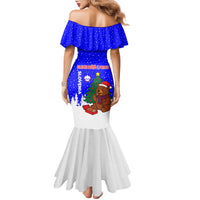 Slovenia Christmas Family Matching Mermaid Dress and Hawaiian Shirt with Bear Potica Cake Snowy Tree and National Emblem Design - Wonder Print Shop