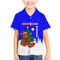 Slovenia Christmas Family Matching Mermaid Dress and Hawaiian Shirt with Bear Potica Cake Snowy Tree and National Emblem Design - Wonder Print Shop
