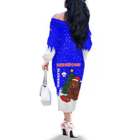Slovenia Christmas Family Matching Off The Shoulder Long Sleeve Dress and Hawaiian Shirt with Bear Potica Cake Snowy Tree and National Emblem Design - Wonder Print Shop