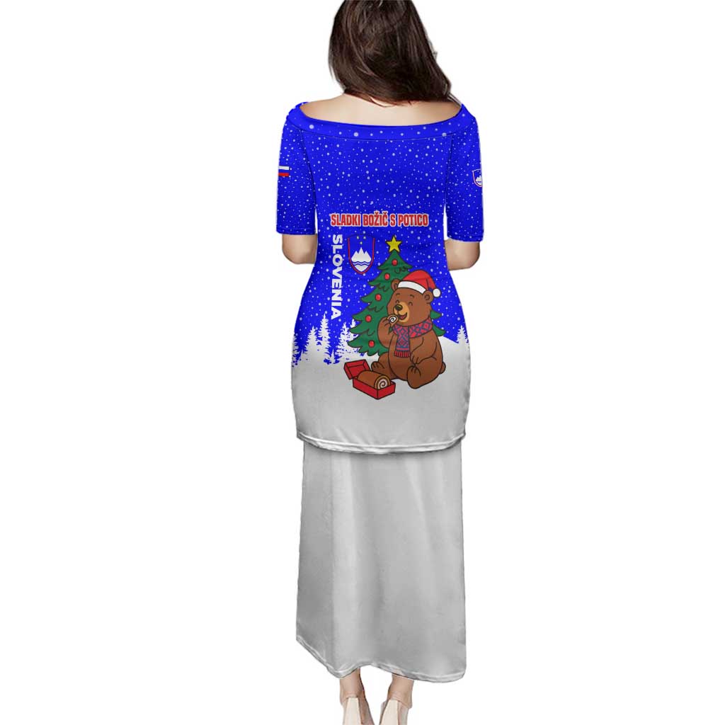 Slovenia Christmas Family Matching Puletasi and Hawaiian Shirt with Bear Potica Cake Snowy Tree and National Emblem Design - Wonder Print Shop