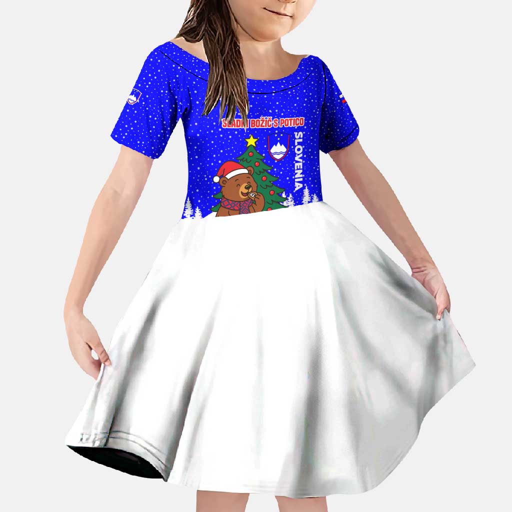 Slovenia Christmas Family Matching Summer Maxi Dress and Hawaiian Shirt with Bear Potica Cake Snowy Tree and National Emblem Design - Wonder Print Shop