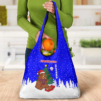 Slovenia Christmas Grocery Bag with Bear Potica Cake Snowy Tree and National Emblem Design - Wonder Print Shop