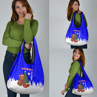 Slovenia Christmas Grocery Bag with Bear Potica Cake Snowy Tree and National Emblem Design - Wonder Print Shop