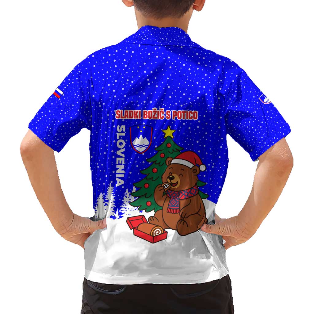 Slovenia Christmas Hawaiian Shirt with Bear Potica Cake Snowy Tree and National Emblem Design - Wonder Print Shop