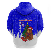 Slovenia Christmas Hoodie with Bear Potica Cake Snowy Tree and National Emblem Design - Wonder Print Shop