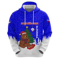 Slovenia Christmas Hoodie with Bear Potica Cake Snowy Tree and National Emblem Design - Wonder Print Shop