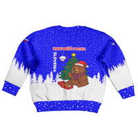 Slovenia Christmas Kid Ugly Christmas Sweater with Bear Potica Cake Snowy Tree and National Emblem Design - Wonder Print Shop