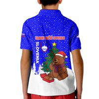 Slovenia Christmas Kid Polo Shirt with Bear Potica Cake Snowy Tree and National Emblem Design - Wonder Print Shop