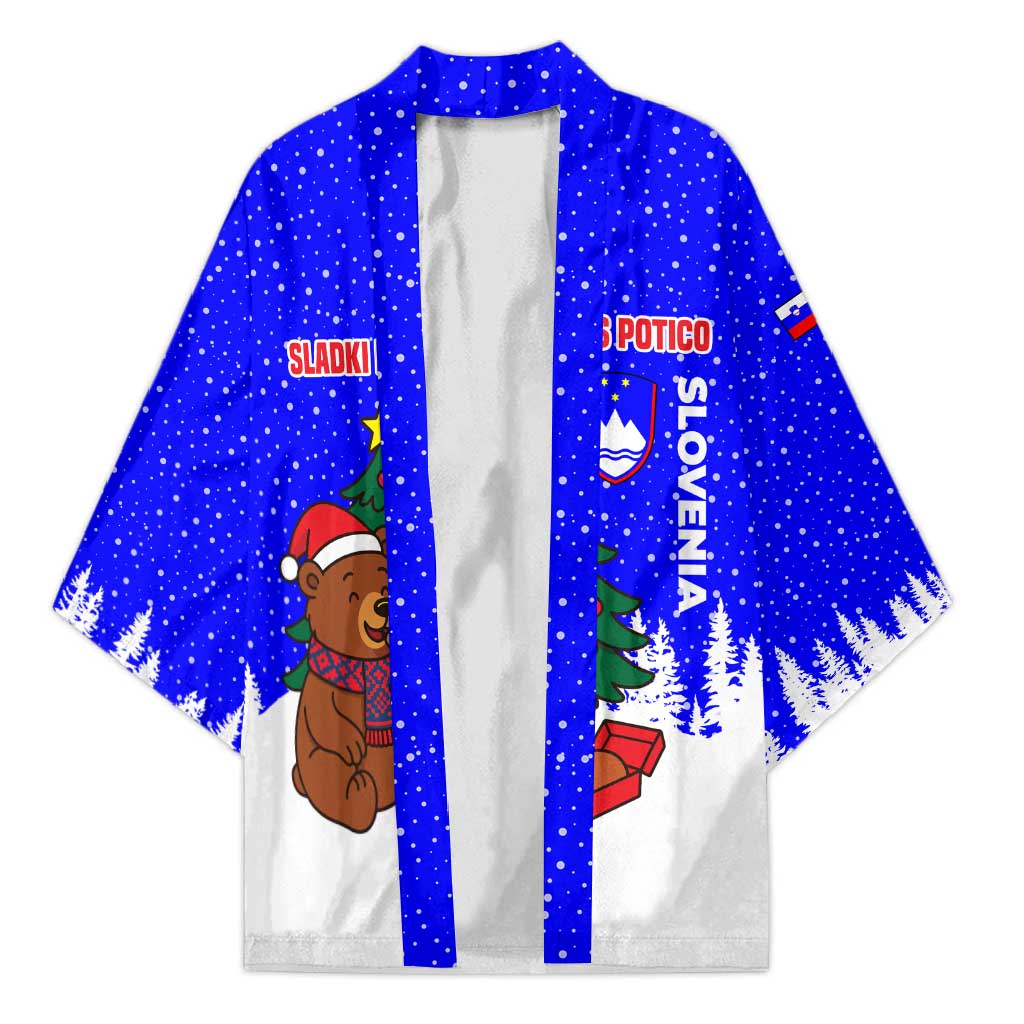 Slovenia Christmas Kimono with Bear Potica Cake Snowy Tree and National Emblem Design - Wonder Print Shop