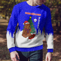 Slovenia Christmas Ugly Christmas Sweater with Bear Potica Cake Snowy Tree and National Emblem Design - Wonder Print Shop