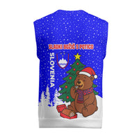 Slovenia Christmas Knitted V-Neck Vest with Bear Potica Cake Snowy Tree and National Emblem Design - Wonder Print Shop