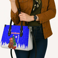 Slovenia Christmas Leather Bag with Bear Potica Cake Snowy Tree and National Emblem Design - Wonder Print Shop