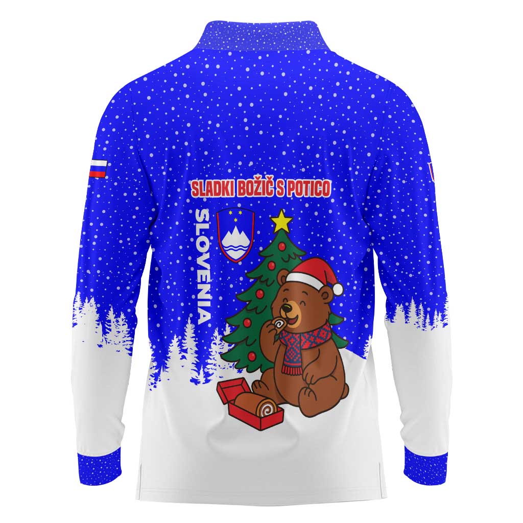 Slovenia Christmas Long Sleeve Polo Shirt with Bear Potica Cake Snowy Tree and National Emblem Design - Wonder Print Shop