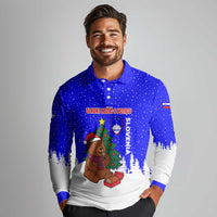 Slovenia Christmas Long Sleeve Polo Shirt with Bear Potica Cake Snowy Tree and National Emblem Design - Wonder Print Shop