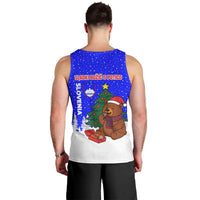 Slovenia Christmas Men Tank Top with Bear Potica Cake Snowy Tree and National Emblem Design - Wonder Print Shop