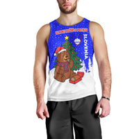 Slovenia Christmas Men Tank Top with Bear Potica Cake Snowy Tree and National Emblem Design - Wonder Print Shop