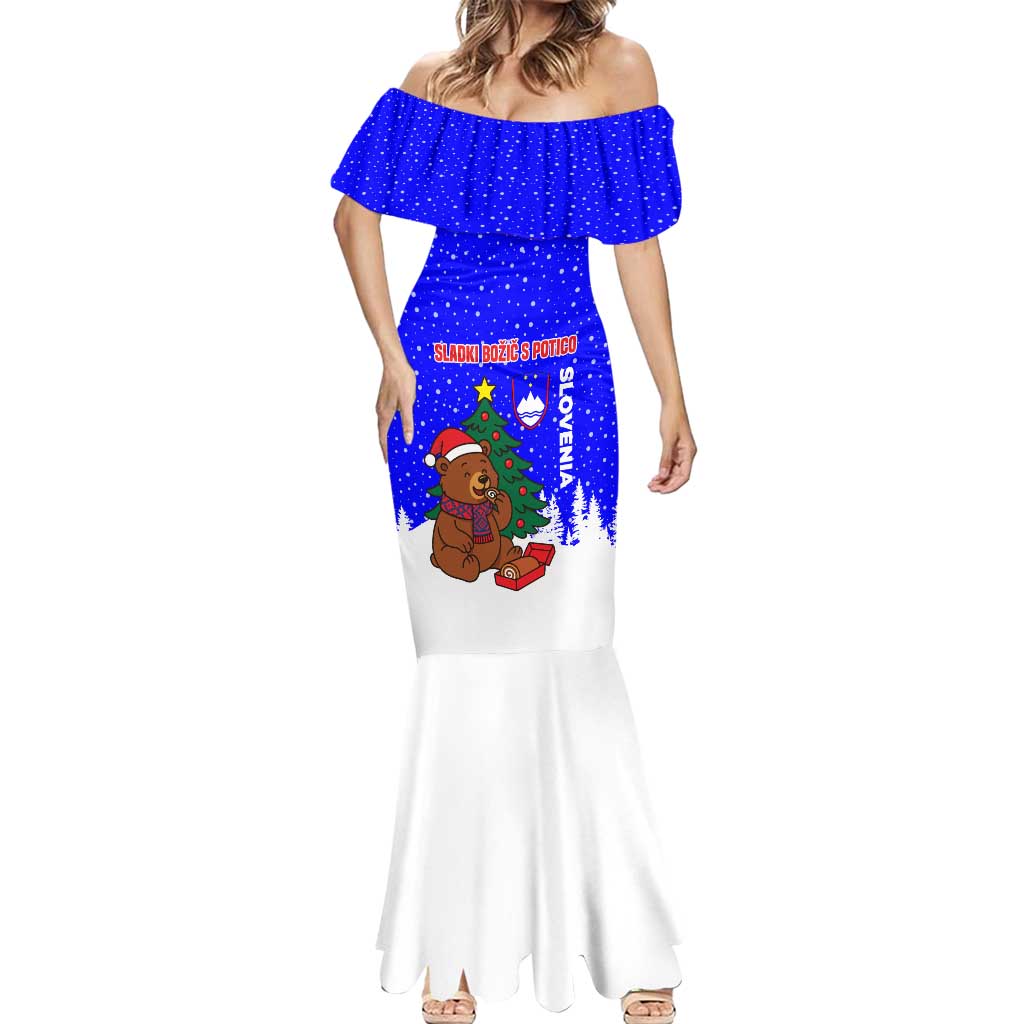 Slovenia Christmas Mermaid Dress with Bear Potica Cake Snowy Tree and National Emblem Design - Wonder Print Shop