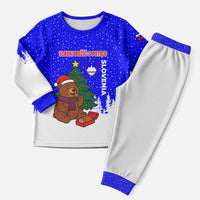 Slovenia Christmas Pajama Set with Bear Potica Cake Snowy Tree and National Emblem Design - Wonder Print Shop