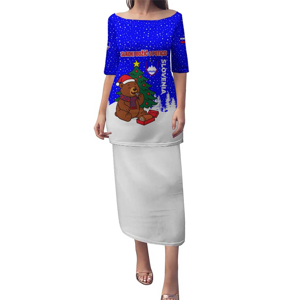 Slovenia Christmas Puletasi with Bear Potica Cake Snowy Tree and National Emblem Design - Wonder Print Shop